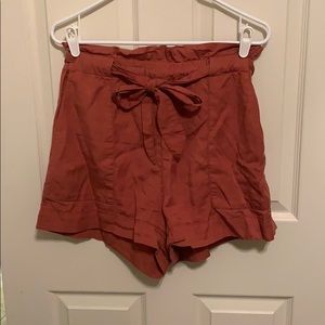Brick red paper bag shorts